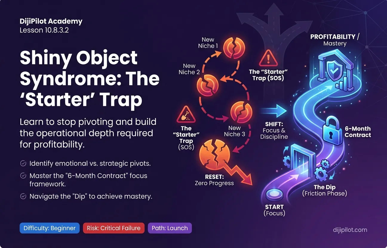 10.8.3.2 - "Shiny Object Syndrome": Switching niches every time a YouTube Guru posts a new video (Difficulty: Beginner | Path: Launch)