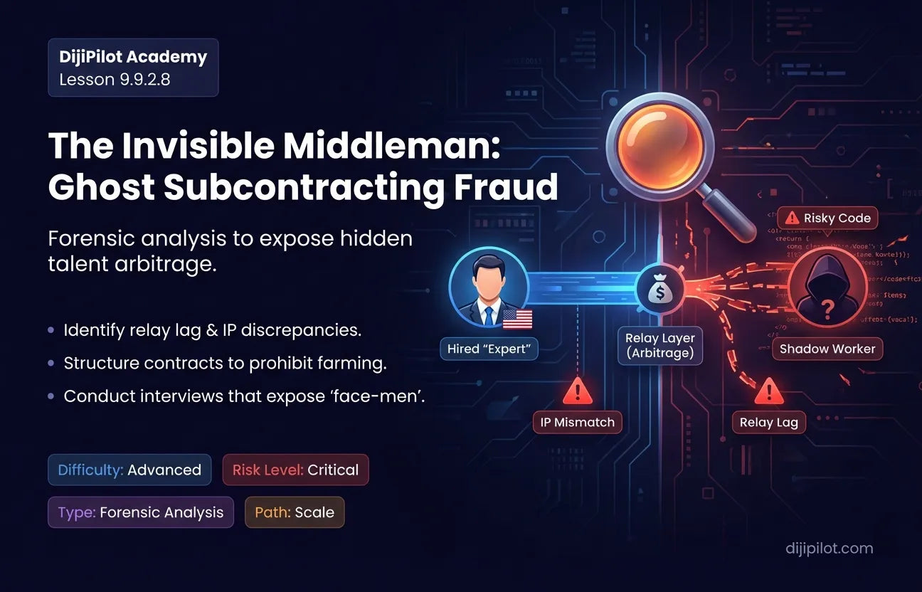 9.9.2.8 - "Ghost Subcontracting": You hire a US Developer, but they secretly farm the work out to a $5/hr non-vetted freelancer (Difficulty: Advanced | Path: Scale)