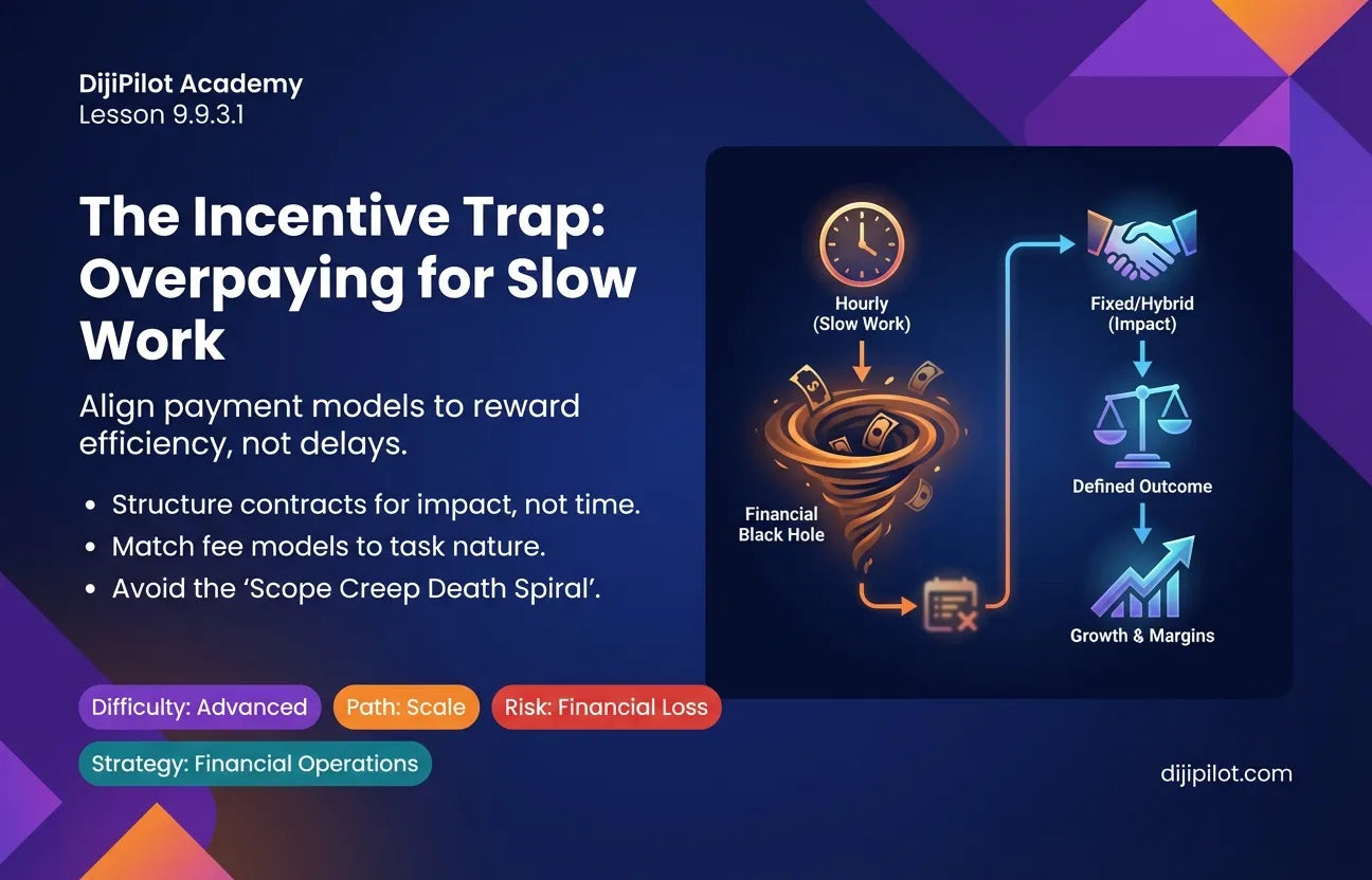 9.9.3.1 - Hourly vs. Fixed-Fee Mismatch: Paying hourly for a task (like a logo) where the incentive is to work slowly (Difficulty: Advanced | Path: Scale)