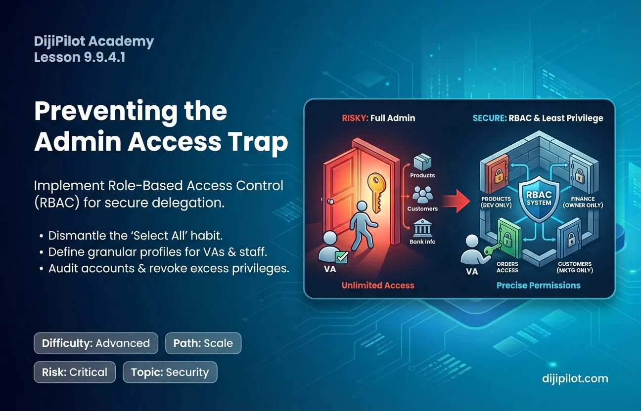 9.9.4.1 - The "Admin Access" Mistake: Giving full Shopify Admin rights to a VA who only needed Order access (Difficulty: Advanced | Path: Scale)