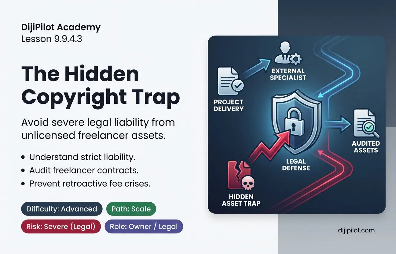 9.9.4.3 - Unlicensed Assets: A designer using stock photos or fonts they didn't pay for, getting you sued for copyright infringement (Difficulty: Advanced | Path: Scale)